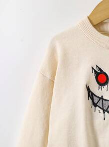 Young Boy Street Fashion Cartoon Graphic Knitted Sweater And Pants Two Pieces Casual Set - Beige - View 5