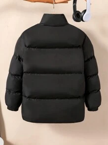 Boys' Basic Casual Stand Collar Fleece Padded Coat