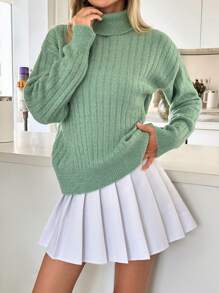 EURMUSE Solid Rib Pattern Turtleneck Pullover Sweater For Autumn & Winter - Mint Green - View 1
