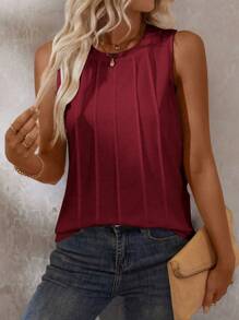 EMERY ROSE 1 pieza Camiseta de tirantes de mujer de unicolor y cuello redondo, ropa casual de verano para Año Nuevo - Rojo - Ver 6