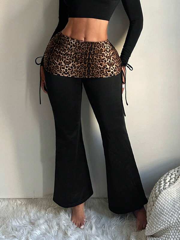 SHEIN SXY Pantaloni de trening pentru femei, leopard, leopard, cu mochetă caldă