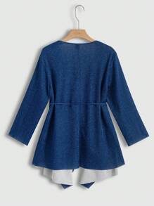 SHEIN Clasi Plus Size Women Shiny High Collar Long Sleeve Front Open Cardigan For Autumn/Winter