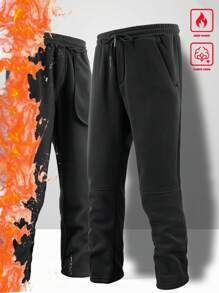 Manfinity Hypemode Men's Thermal Lined Black Sweatpants, Warm For Autumn & Winter