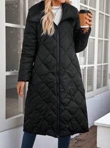 EMERY ROSE Women Solid Color Zip Pocket Casual Long Sleeve Jacket,Down& Feathers Winter