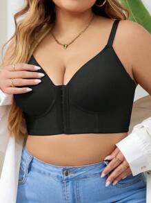 1 pezzo Reggiseno con chiusura frontale senza fili per taglie comode - nero - Visualizzare 4