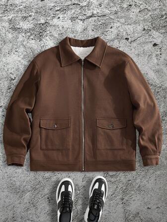 Manfinity Hypemode Men's Solid Color Long Sleeve Front Zipper Simple Casual Jacket