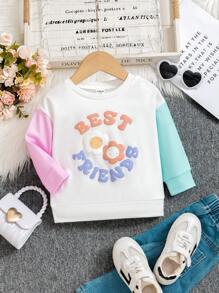 Baby/Kleinkind Mädchen Orange Splicing Süßes Blumen Lässiger Pullover Sweatshirt für Schule, Herbst/Winter