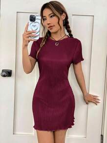 SHEIN EZwear Vestido verde esmeralda de verano con recorte de lechuga - Burdeos - Ver 3