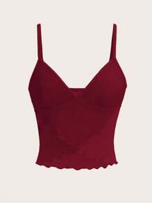 SHEIN ICON Fashionable Sexy Solid Color Semi-Sheer Camisole - Burgundy - View 2