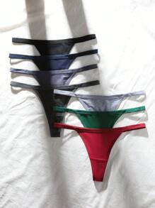 7pcs/Pack Comfortable Breathable Soft Stretchy Solid Color Seamless G-String Panties