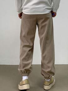 DAZY Pantalon décontracté à taille coulissante avec poches, coupe fuselée, couleur unie. Pantalons de jogging pour hommes, automne - Kaki - Voir 2
