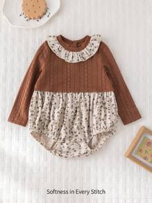 Cozy Pixies Baby Girl Ditsy Floral Color Block Round Neck Ruffle Trim Long Sleeve Bodysuit - Multicolor - View 6