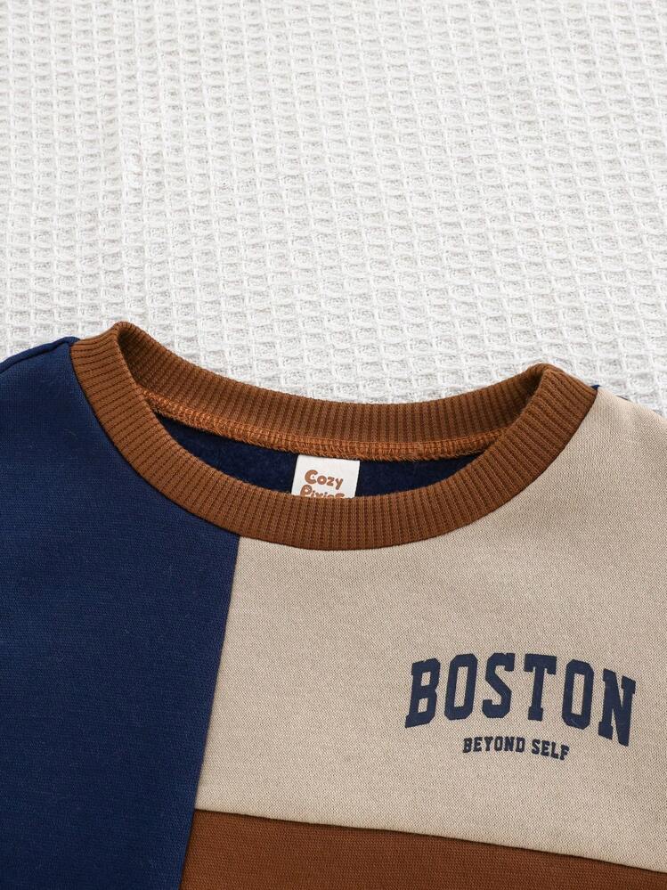 Cozy Pixies 2pcs Baby Boy Contrast Color Knit Soft Crew Neck Long Sleeve Pullover Sweatshirt And Jogger Pants Set, Winter Clothes - Multicolor - View 8