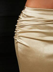 SHEIN SXY Conjunto de 2 piezas de blusa calada y falda de cola de pez en color champán, ideal para fiesta navideña en otoño/invierno