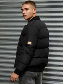 RueChic Men's Basic Style Dark Pattern Fabric Fitted Winter Coat - Black - View 2