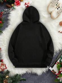 Manfinity Homme Fashion Casual Christmas Funny Element Couples Slim Fit Regular Shoulder Hoodie Sweatshirt, Thermal Lined - Black - View 5