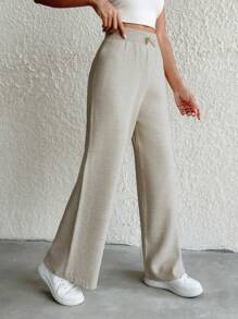 EURMUSE Drawstring Waist Knit Pants - Apricot - View 5