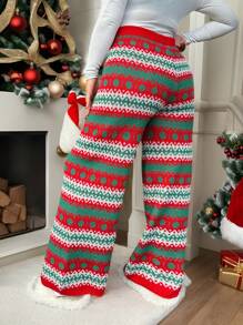Flirla Quần ống đứng dệt kim chủ đề Giáng sinh dễ thương cỡ lớn cho nữ, nhiều màu - Nhiều màu - Xem 1
