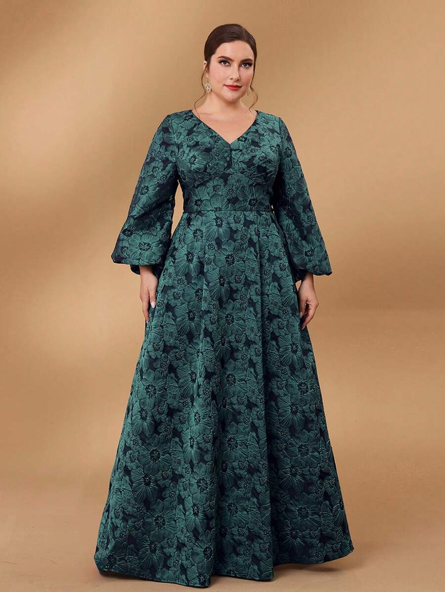 shein-belle-plus-size-elegant-luxury-romantic-green-jacquard-v-neck