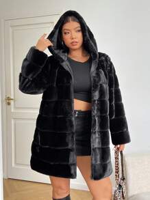 SHEIN EZwear 冬季大码女式黑色毛绒休闲夹克 - 黑色 - 查看 8