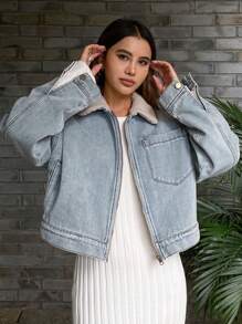 DAZY New Arrival Women Casual Cropped Denim Jacket Outerwear, Autumn