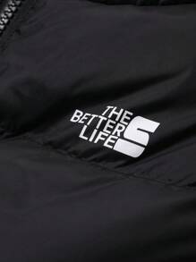 DAZY Women's Super Short Letter Print Fitted Feathery Jacket Fall, Winter Vest Women Coats