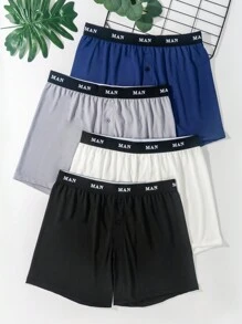 4pcs/Set Men Letter Waistband Solid Color Harem Pants - Multicolor - View 7