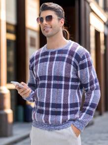 Manfinity Mode Casual geruite gebreide herentrui, lente/herfst