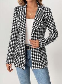 SHEIN Tall 女款千鸟格纹修腰秋冬西装外套