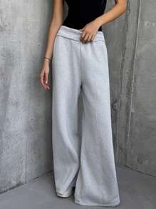 Aloruh Women Solid Color Elastic Waist Pocket Casual Loose Sweatpants - Grey - View 4