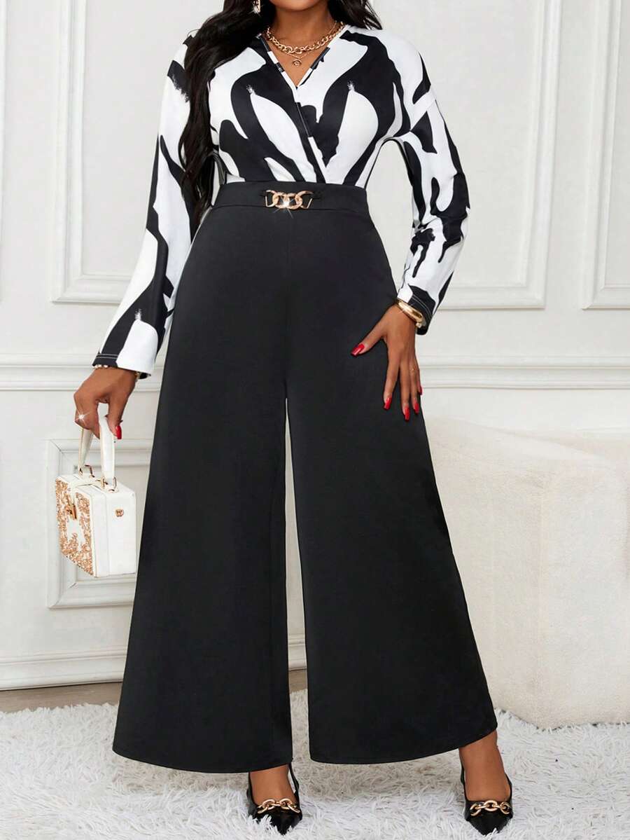 SHEIN Lady Autumn And Winter Elegant Work Black White Long Sleeve Long