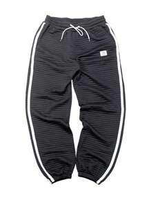 Manfinity Homme Pantalón de chándal casual para hombre con cintura con cordón y detalles a rayas en bloques de color - Gris Oscuro - Ver 3