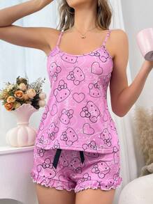 Conjunto de pijama de talla estándar con diseño de conejo de dibujos animados para damas