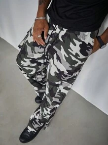 Manfinity LEGND Plus Size Men Street Style Drawstring Waist Slant Pockets Loose Cargo Pants, Fall - Multicolor - View 1