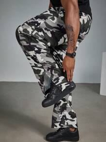Manfinity LEGND Plus Size Men Street Style Drawstring Waist Slant Pockets Loose Cargo Pants, Fall - Multicolor - View 4