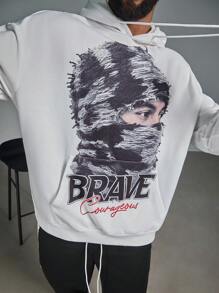 Manfinity LEGND Sudadera holgada con estampado de personaje y letras, cuello redondo y bolsillo canguro, para hombre de talla grande, estilo casual de calle, primavera/otoño - Blanco - Ver 3