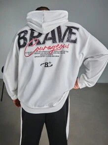 Manfinity LEGND Sudadera holgada con estampado de personaje y letras, cuello redondo y bolsillo canguro, para hombre de talla grande, estilo casual de calle, primavera/otoño - Blanco - Ver 1