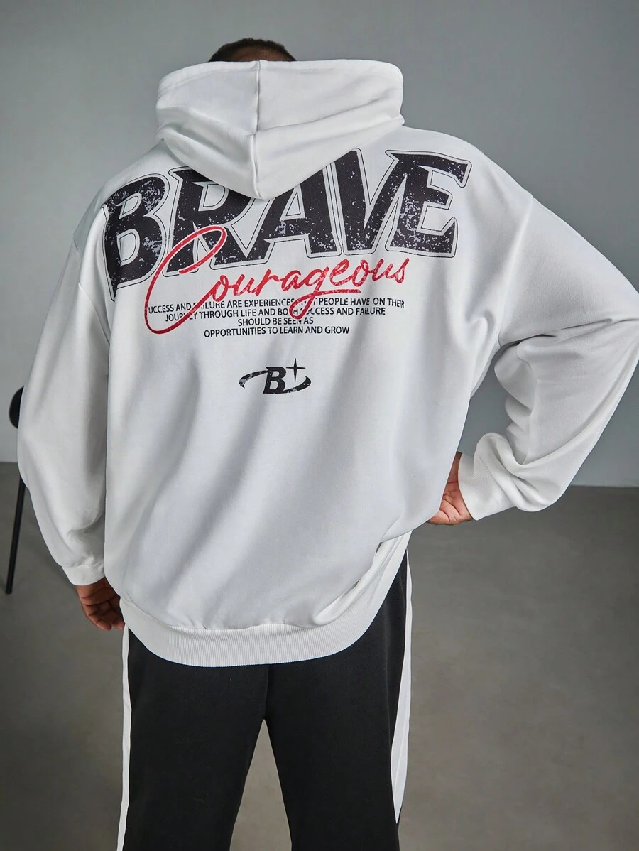 Manfinity LEGND Sudadera holgada con estampado de personaje y letras, cuello redondo y bolsillo canguro, para hombre de talla grande, estilo casual de calle, primavera/otoño - Blanco - Ver 1