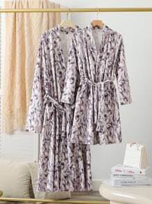 Boys' Tie-Dye Style Plush Warm Long Sleeve Robe Pajama, Fashion & Simple Design For Teenager