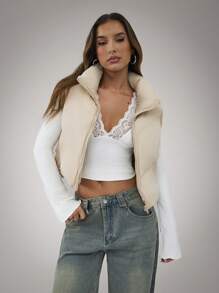 SHEIN BAE Women Simple Plain Short Leather-Padded Coat , Vest  Leather Jacket Fall Women