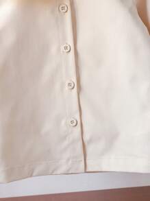 SHEIN 年轻女孩基本款学院风优雅翻领荷叶边长袖白衬衫，适合秋季、冬季、学校、返校季、宴会、演出、日常穿着、度假、夏季、旅行 - 杏色 - 查看 4