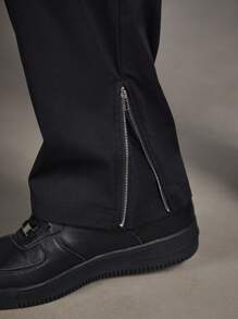 Manfinity Roughcore Plus Size Men Street Style Solid Color Flap Pocket Loose Cargo Pants, Fall - Black - View 3
