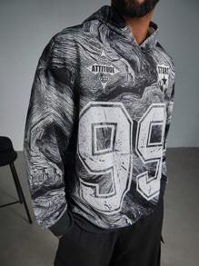 Manfinity LEGND Plus Size Heren Letter Print Casual Pullover Hoodie Sweatshirt, Dagelijkse Kleding