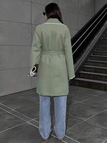 EURMUSE Straigt Fit Sewing Detailed Long Overcoat - Mint Green - View 2