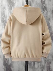 1件装青少年男童休闲实用口袋保暖连帽夹克，保暖冬季外套，通勤日常穿着 - 卡其色 - 查看 2