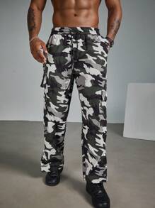 Manfinity LEGND Plus Size Men Street Style Drawstring Waist Slant Pockets Loose Cargo Pants, Fall - Multicolor - View 5