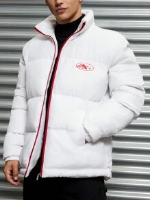 RueChic Men Printed Zip-Up Regular Puffer Coat - White - View 4