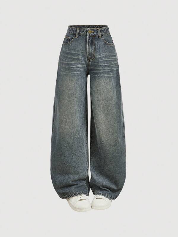 SHEIN Girlism Pantalones vaqueros anchos de estilo vintage Y2k, pantalones vaqueros de pierna ancha de estilo Harajuku Kpop y estilo callejero retro de los años 2000 para adolescentes y niñas, ropa de otoño para niñas, conjuntos de regreso a la escuela