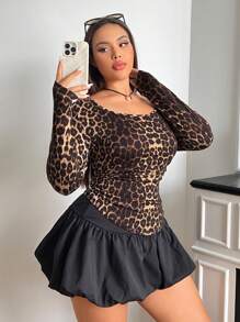 SHEIN EZwear 大码女式豹纹 T 恤