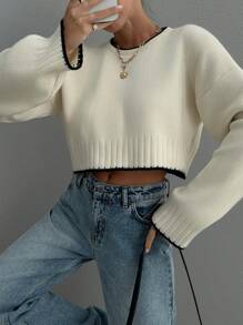 RueChic Woman Contrast Detailed Winter Sweater - Beige - View 5